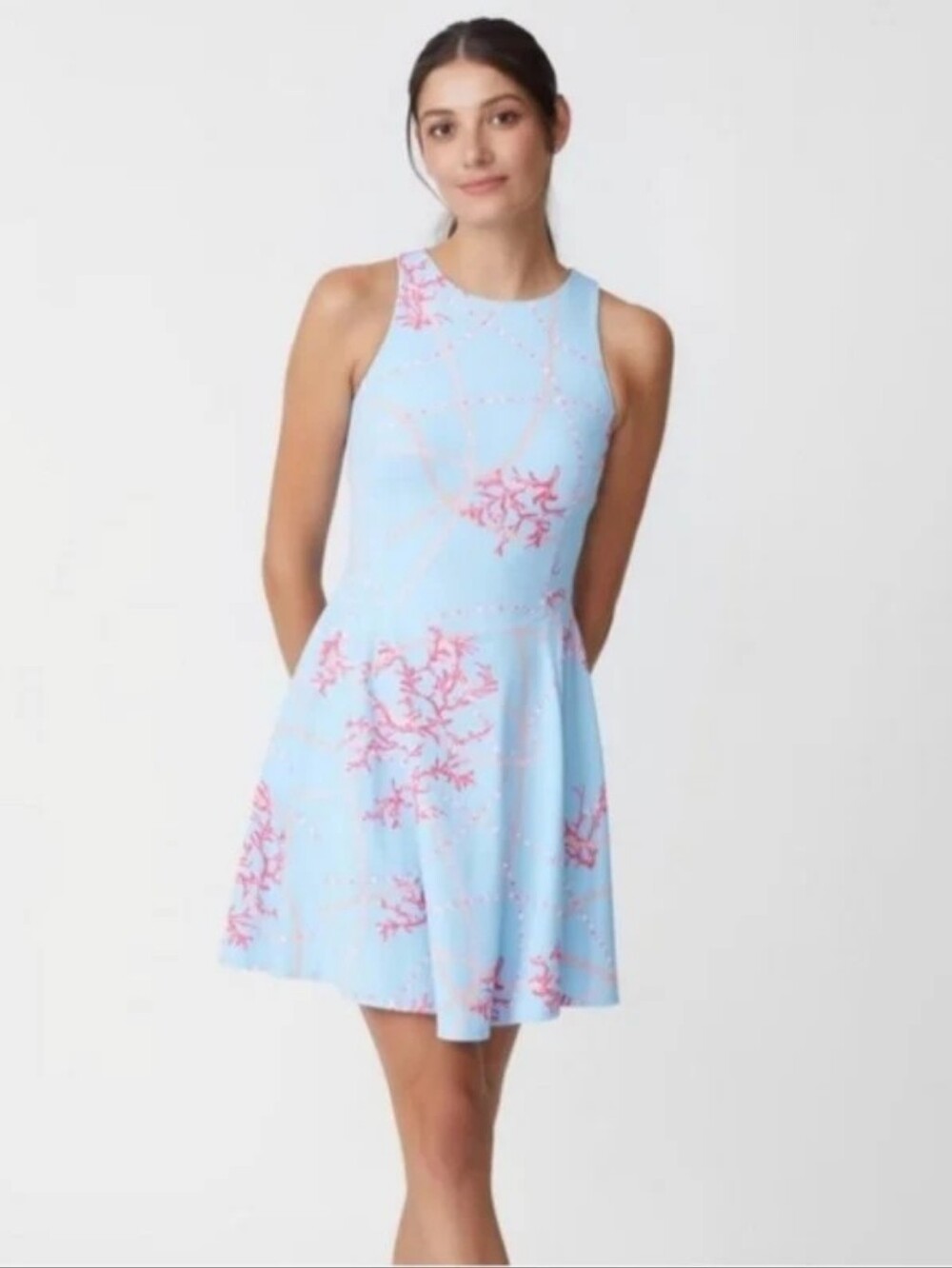 J. MCLAUGHLIN Light Blue & Coral Print Turnberry Skort Athletic Dress | SZ 6